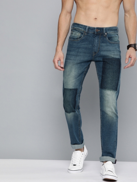 

HERE&NOW Men Blue Regular Fit Mid-Rise Clean Look Jeans with Colour-blocked Detail