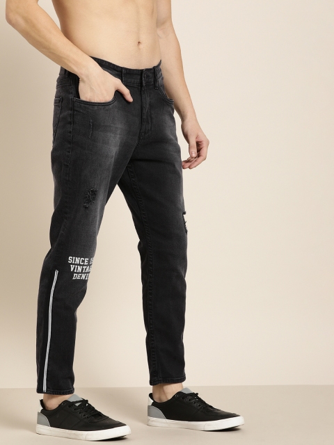 

Moda Rapido Men Black Slim Tapered Fit Mid-Rise Low Distress Stretchable Jeans
