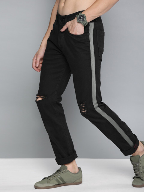 

HERE&NOW Men Black Slim Fit Mid-Rise Clean Look Stretchable Jeans With Side Stripes