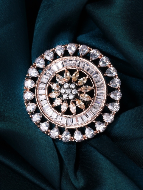 

Rubans Women Silver-Toned & Rose Gold-Toned CZ Studded Statement Ring