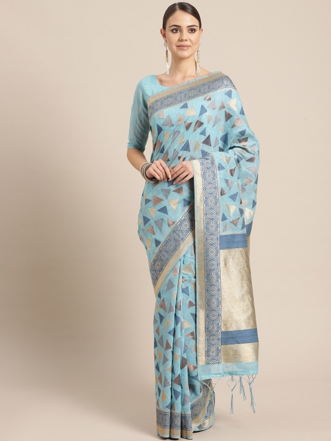 

Saree mall Blue & Golden Woven Design Saree