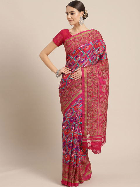 

Saree mall Pink & Blue Brasso Printed Saree