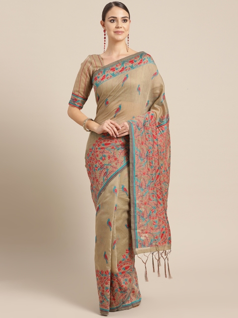 Beige & Red Woven Design Saree