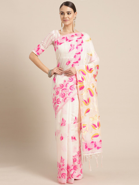 

Saree mall Off-White & Pink Woven Design Saree