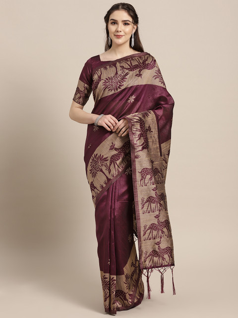 

Saree mall Purple & Beige Woven Design Saree