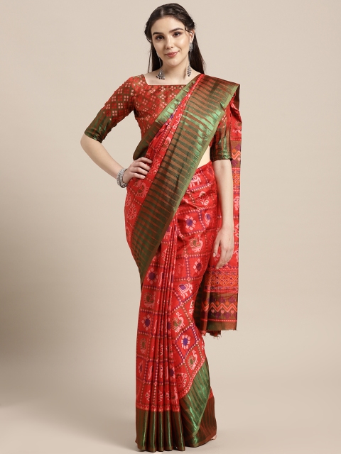 

Saree mall Red & Green Printed Saree