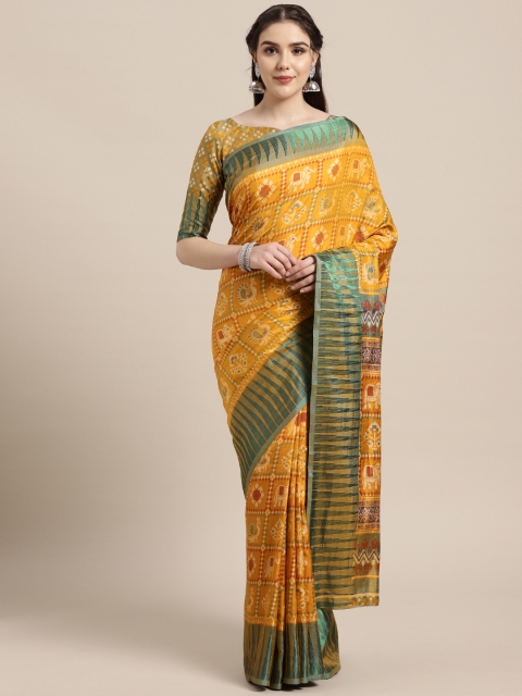 

Saree mall Mustard Yellow & Green Printed Saree
