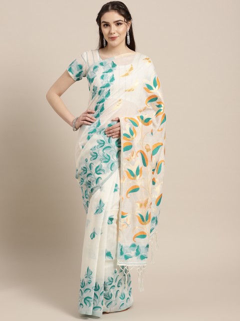 

Saree mall Off-White & Green Woven Design Saree