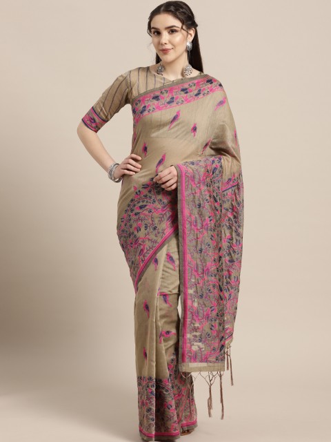 

Saree mall Beige & Pink Woven Design Saree