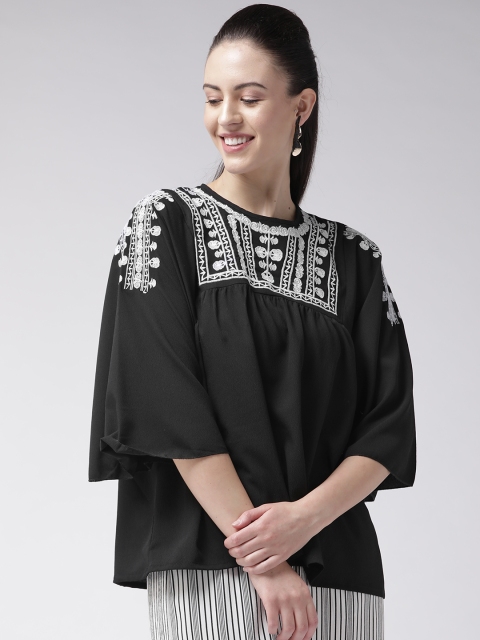 

plusS Women Black & White Embroidered A-Line Top