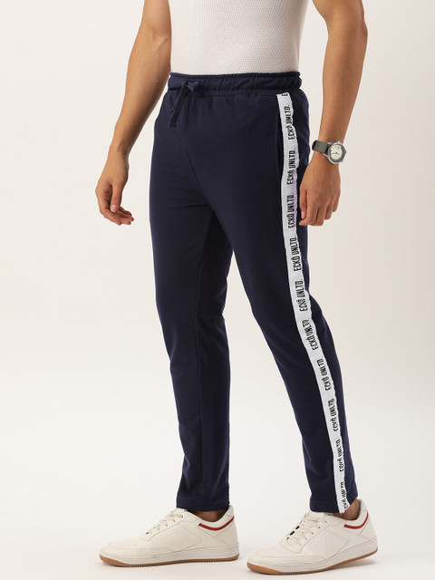 

Ecko Unltd Men Navy Blue Solid Slim Fit Side Striped Track Pants