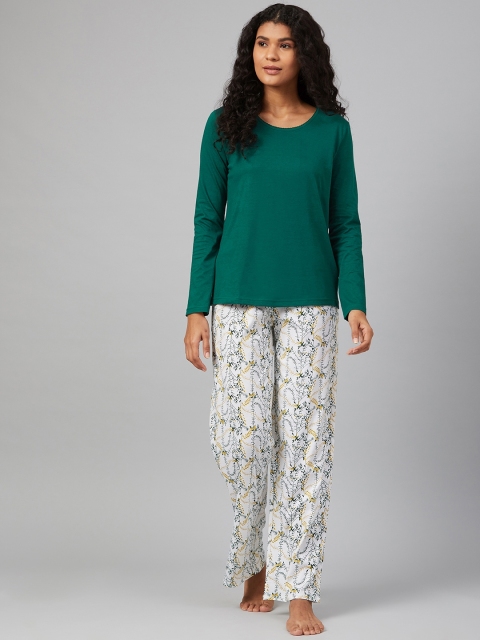 

Marks & Spencer Women Green & White Printed Night suit