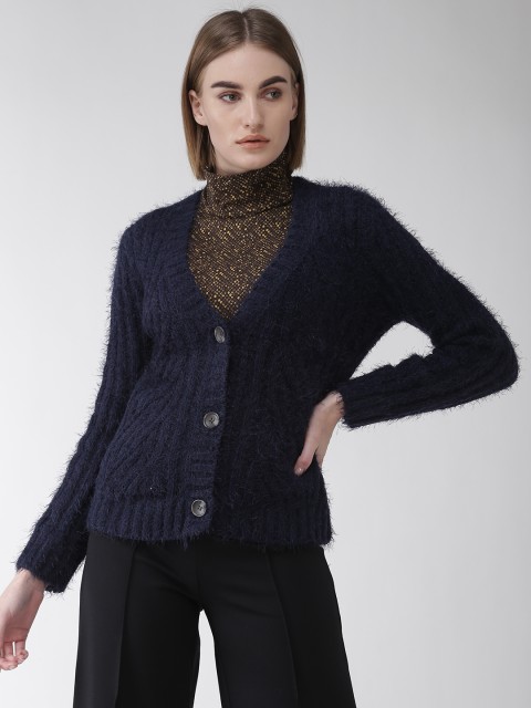 

Marks & Spencer Women Navy Blue Self Design Cardigan