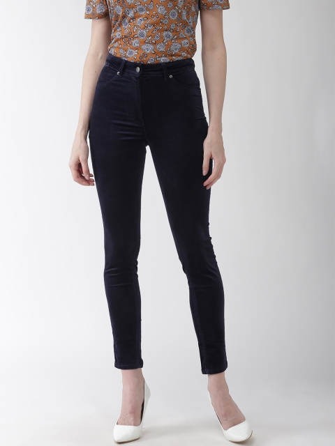 

Marks & Spencer Women Navy Blue Skinny Fit Solid Cigarette Trousers
