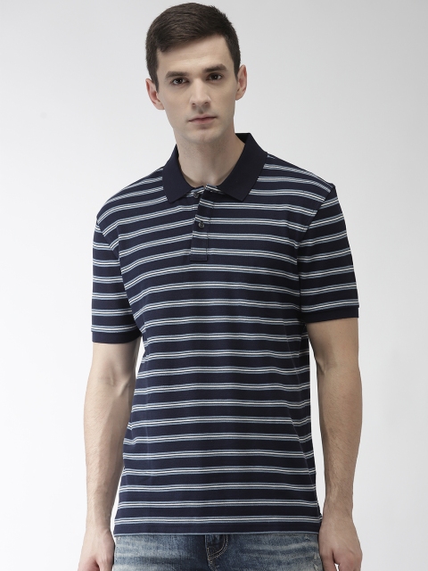 

Marks & Spencer Men Navy Blue & White Striped Polo Collar T-shirt