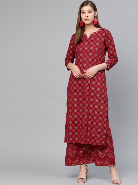 

Yufta Women Maroon & Golden Printed Kurta with Palazzos