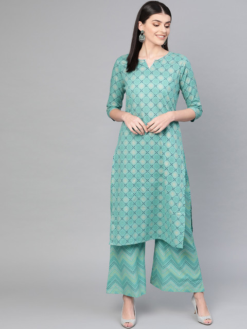 

Yufta Women Blue & Golden Printed Kurta with Palazzos