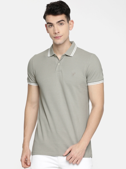

AMERICAN EAGLE OUTFITTERS Men Grey Slim Fit Solid Polo Collar T-shirt