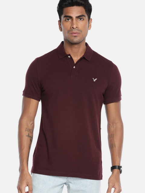 

AMERICAN EAGLE OUTFITTERS Men Burgundy Slim Fit Solid Polo Collar T-shirt