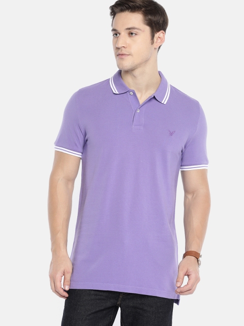 

AMERICAN EAGLE OUTFITTERS Men Violet Slim Fit Solid Polo Collar Pure Cotton T-shirt
