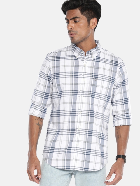 

AMERICAN EAGLE OUTFITTERS Men White & Grey Slim Fit Checked Casual Shirt