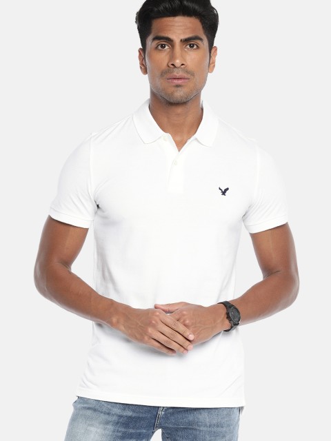 

AMERICAN EAGLE OUTFITTERS Men White Slim Fit Solid Polo Collar T-shirt