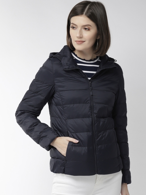 

Fort Collins Women Navy Blue Solid Lightweight Hooded Padded Down Jacket