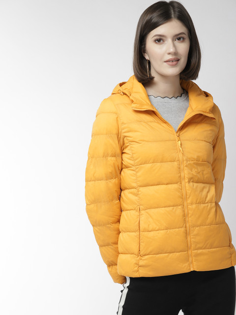 

Fort Collins Women Yellow Solid Lightweight Hooded Padded Down Jacket