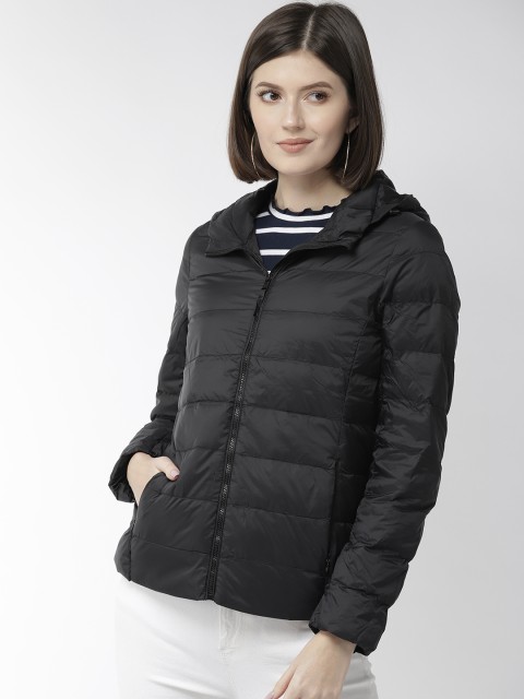 

Fort Collins Women Black Solid Lightweight Hooded Padded Down Jacket
