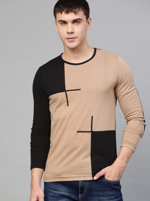 

Seven Rocks Men Beige & Black Colourblocked Round Neck T-shirt