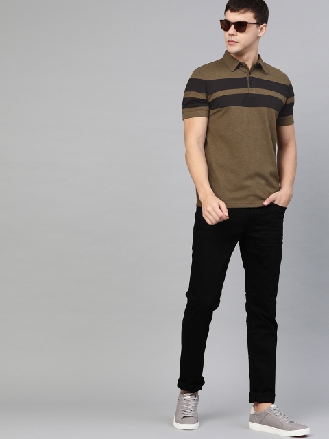 

Seven Rocks Men Olive Brown & Black Striped Detail Polo Collar T-shirt