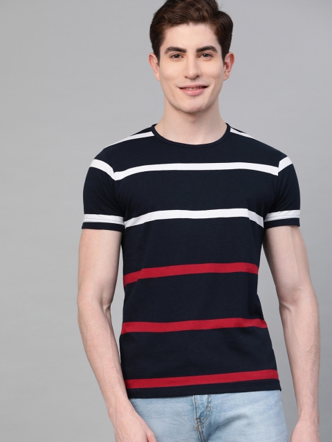 

Seven Rocks Men Navy Blue & Red Striped Round Neck T-shirt