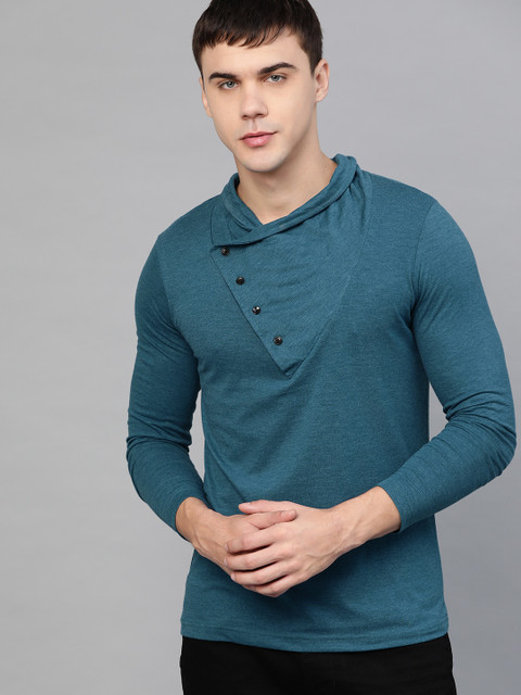

Seven Rocks Men Teal Blue Solid V-Neck T-shirt