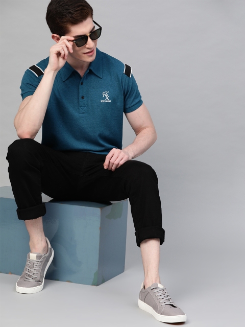 

Seven Rocks Men Teal Blue Solid Polo Collar T-shirt