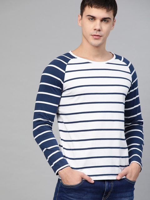 

Seven Rocks Men White & Navy Striped Round Neck T-shirt
