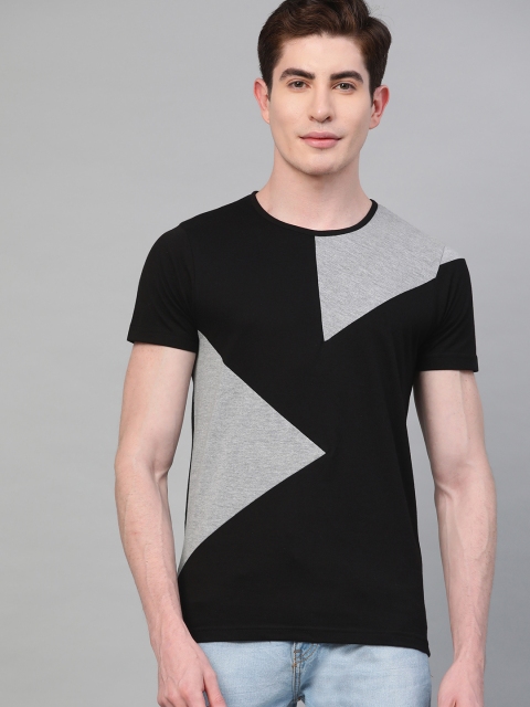 

Seven Rocks Men Black & Grey Melange Colourblocked Round Neck T-shirt