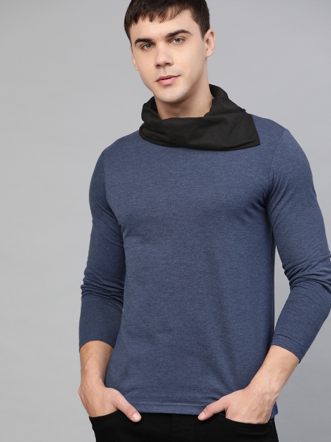 

Seven Rocks Men Navy Blue Solid Cowl Neck T-shirt