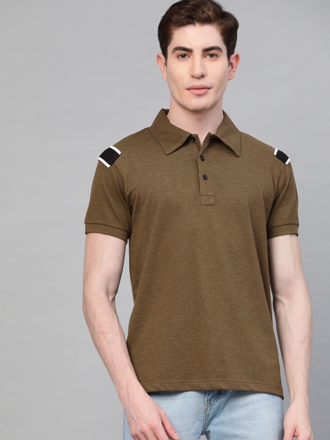 

Seven Rocks Men Olive Brown Solid Polo Collar T-shirt