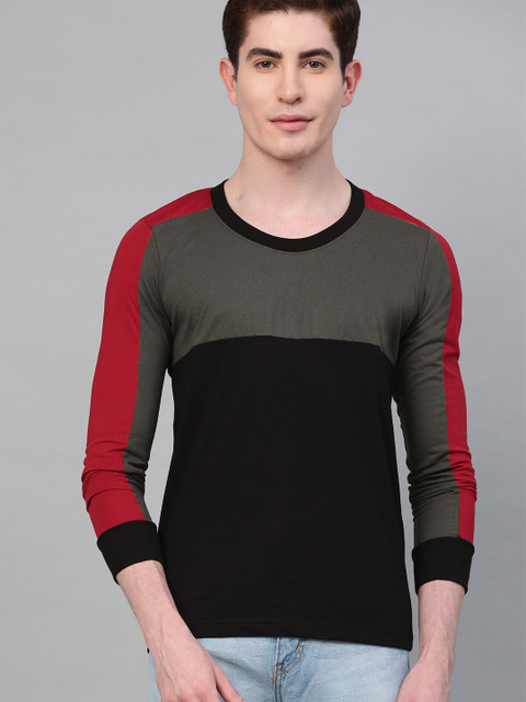 

Seven Rocks Men Black & Charcoal Grey Colourblocked Round Neck T-shirt
