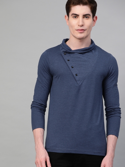 

Seven Rocks Men Navy Blue Solid V-Neck T-shirt