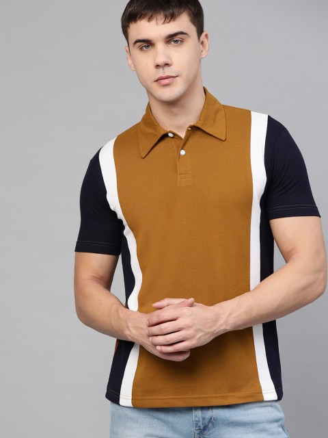 

Seven Rocks Men Mustard Brown Solid Polo Collar T-shirt