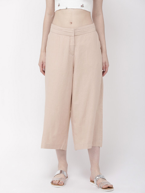 

Go Colors Women Peach-Coloured Wide Leg High Rise Solid Culottes