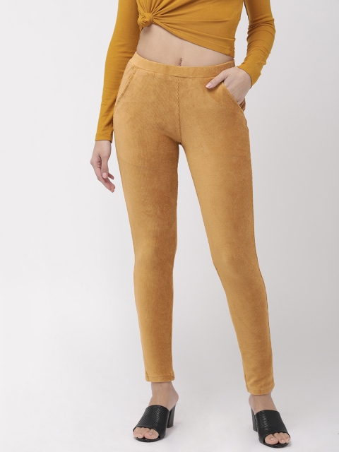 

Go Colors Women Mustard Yellow Solid Corduroy Treggings