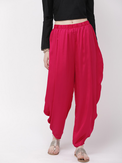 

Go Colors Women Fuchsia Pink Solid Loose Fit Shiny Dhoti Pants