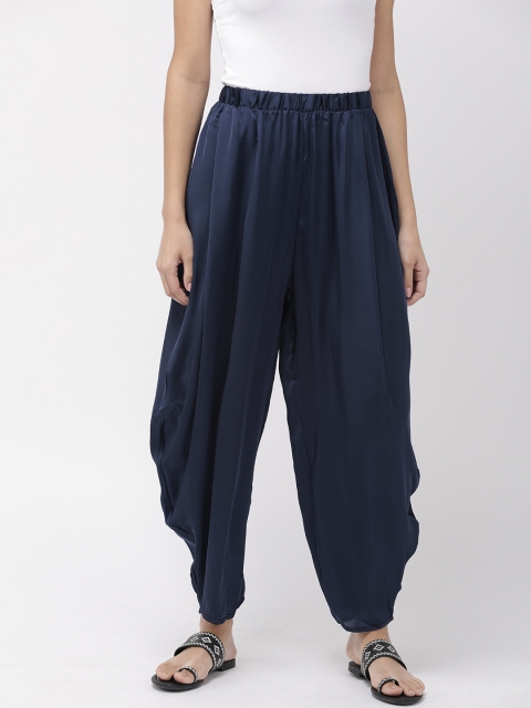 

Go Colors Women Navy Blue Solid Loose Fit Shiny Dhoti Pants