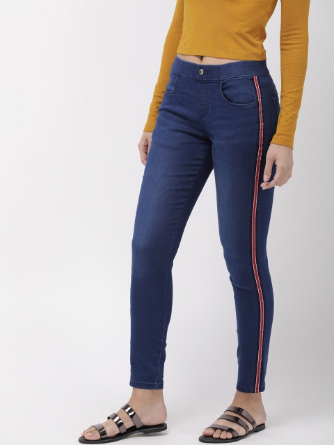 

Go Colors Women Blue Washed Skinny Fit Side Striped Denim Jeggings