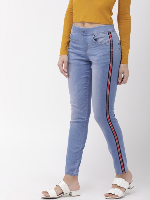 

Go Colors Women Blue Washed Slim Fit Side Striped Jeggings