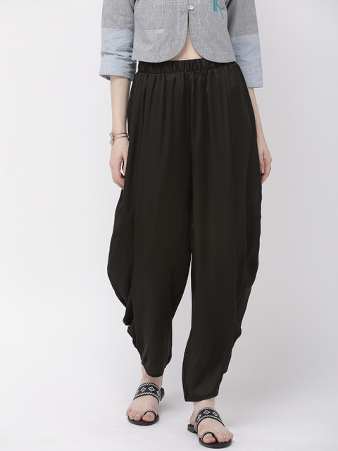 

Go Colors Women Black Solid Loose Fit Shiny Dhoti Pants