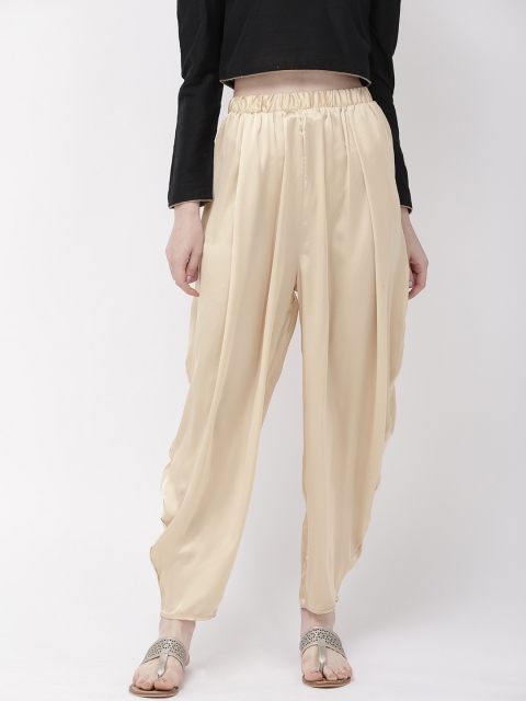 

Go Colors Women Beige Solid Loose Fit Shiny Dhoti Pants