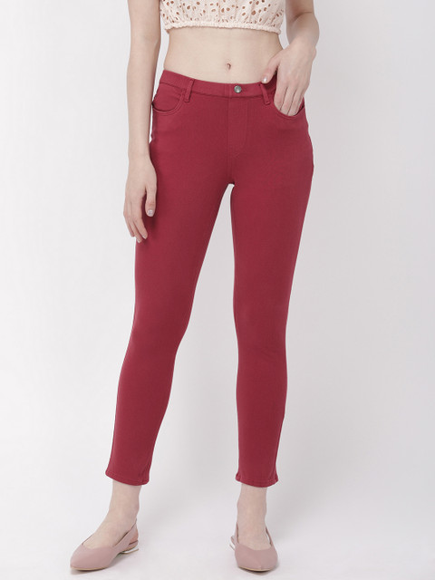 

Go Colors Women Maroon Slim Fit Solid Cropped Jeggings